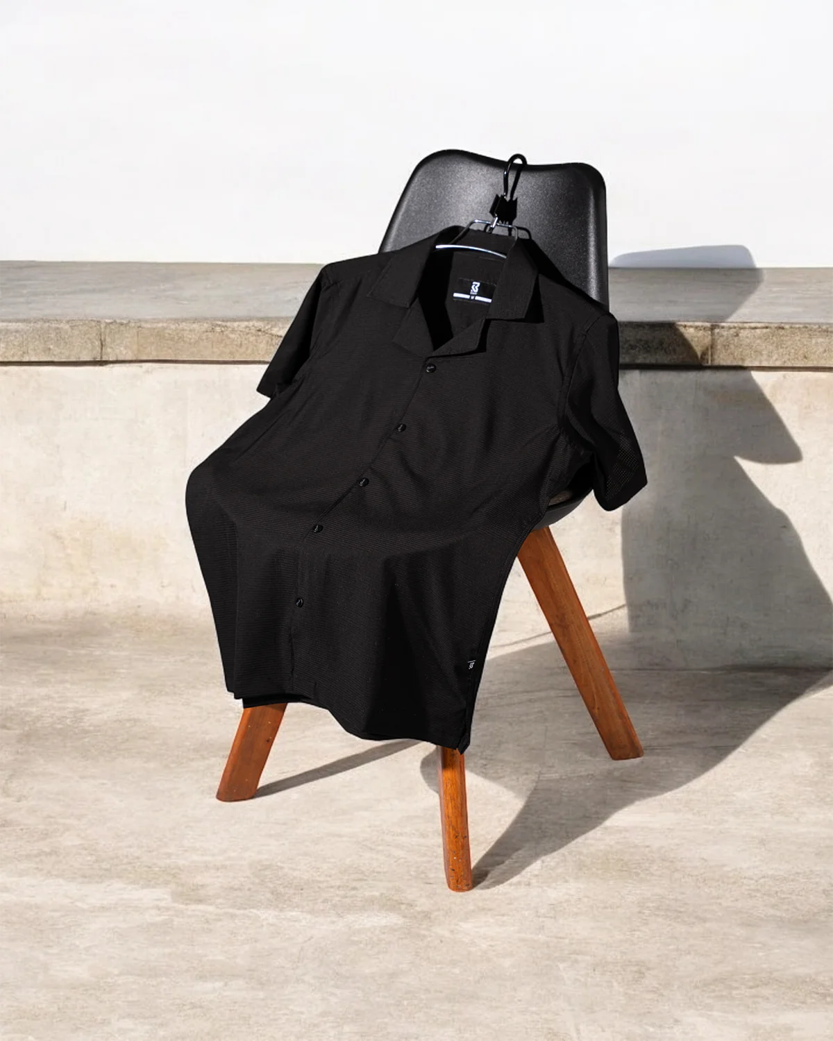 Black Cuban Collar Cotton Cherry Half Sleeve Shirt